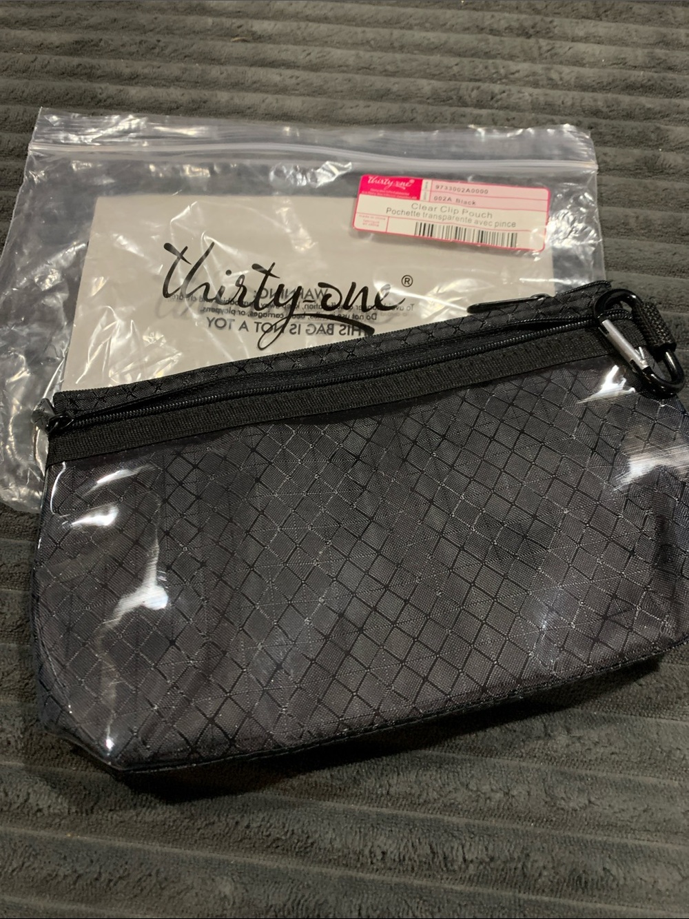 thirty-one Black Clear Clip Pouch with Zipper